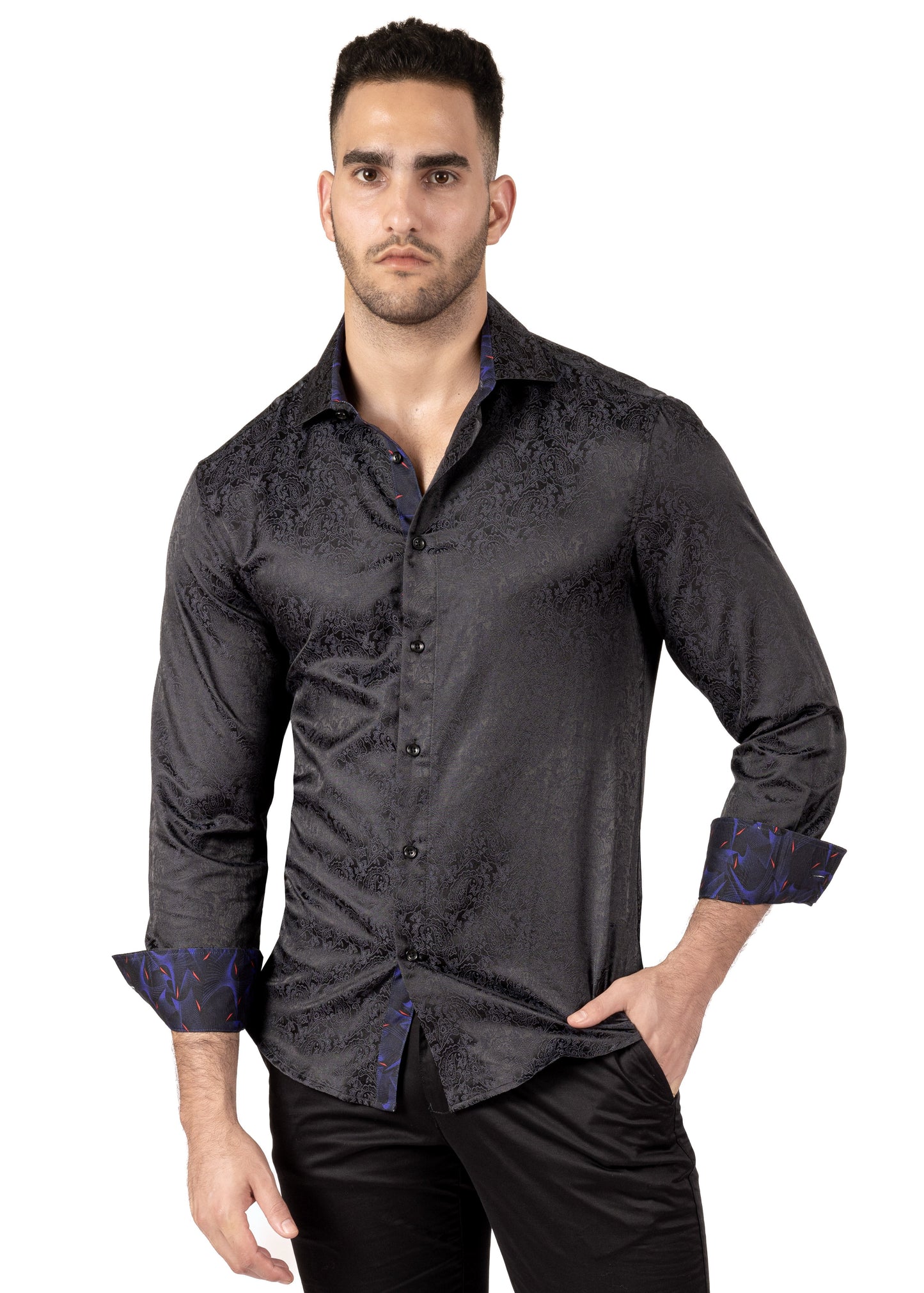 Bespoke paisley Dream Black long sleeve button up dress dress shirt - Black