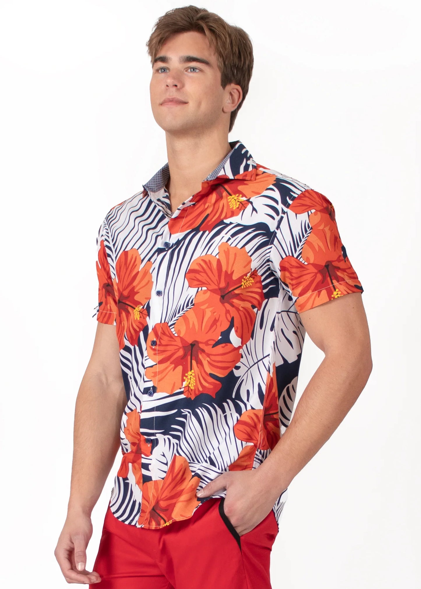 Bespoke bc collection button up dress shirt. Hawaii Red