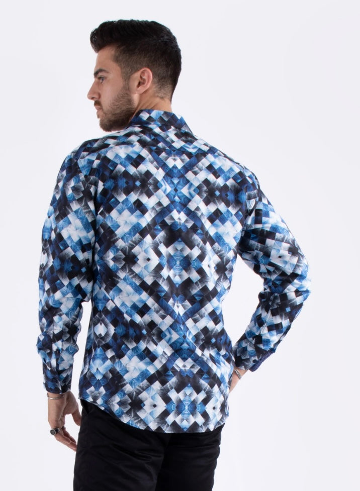 Bespoke Moda long sleeve button up dress shirt. Mirrored glass