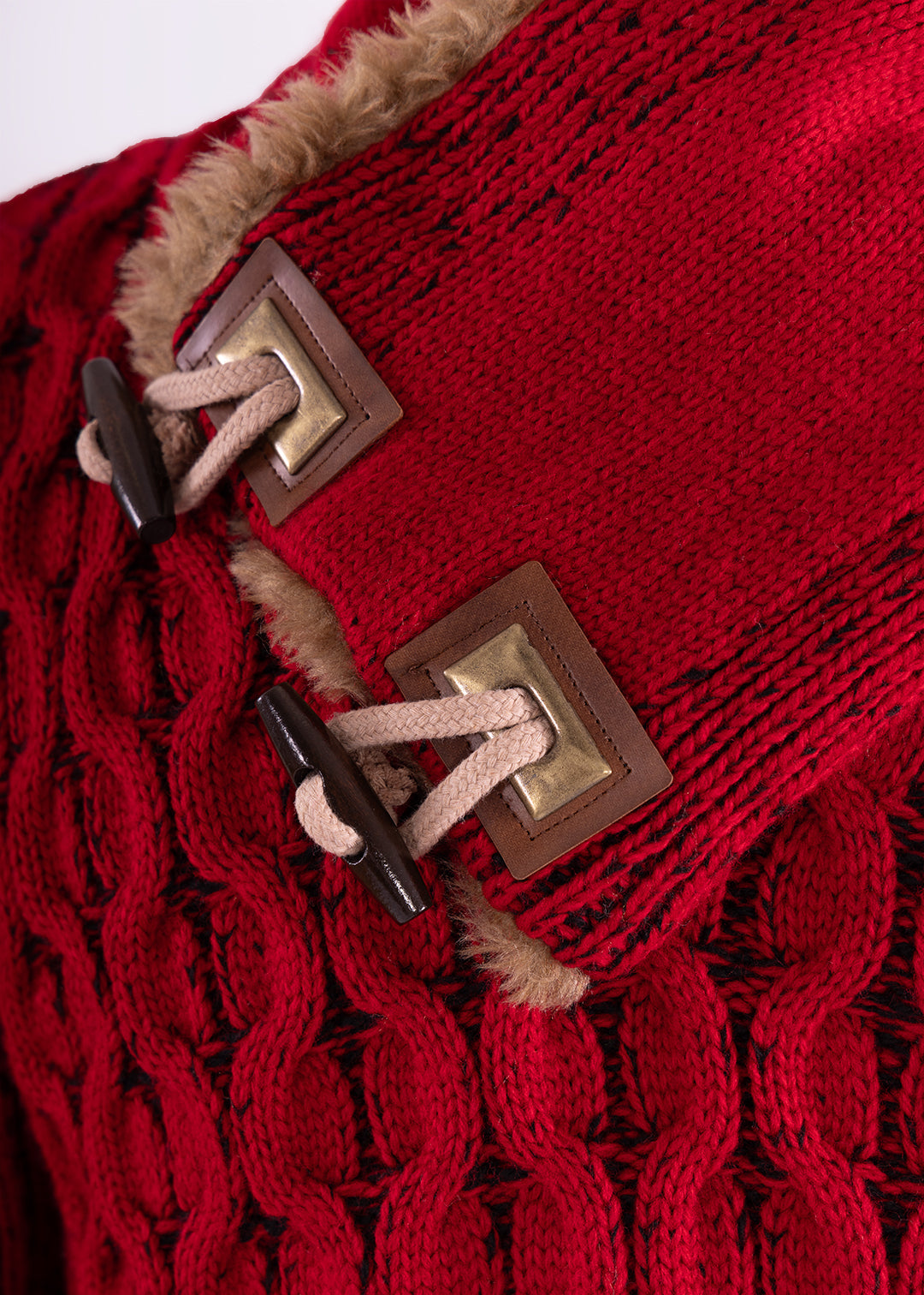 Bespoke faux fur lined collar herringbone slim fit sweater - Red
