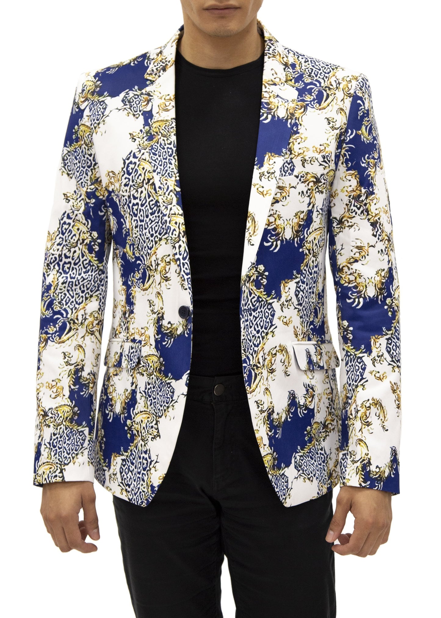 Bespoke Abstract Baroque Blue Cheetah Print Blazer