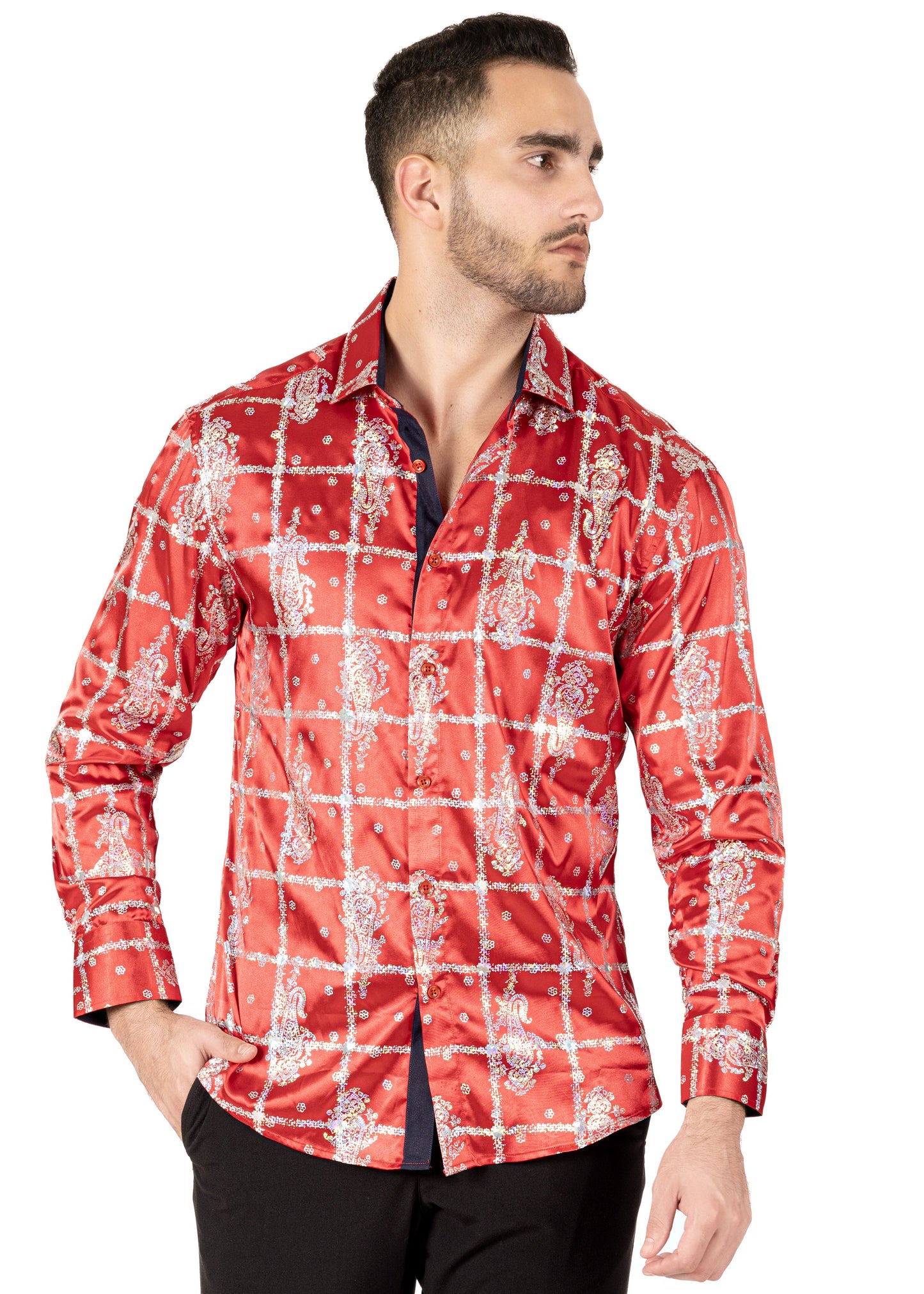 Bespoke Cross Woven Luxe Long Sleeve Dress shirt - Red