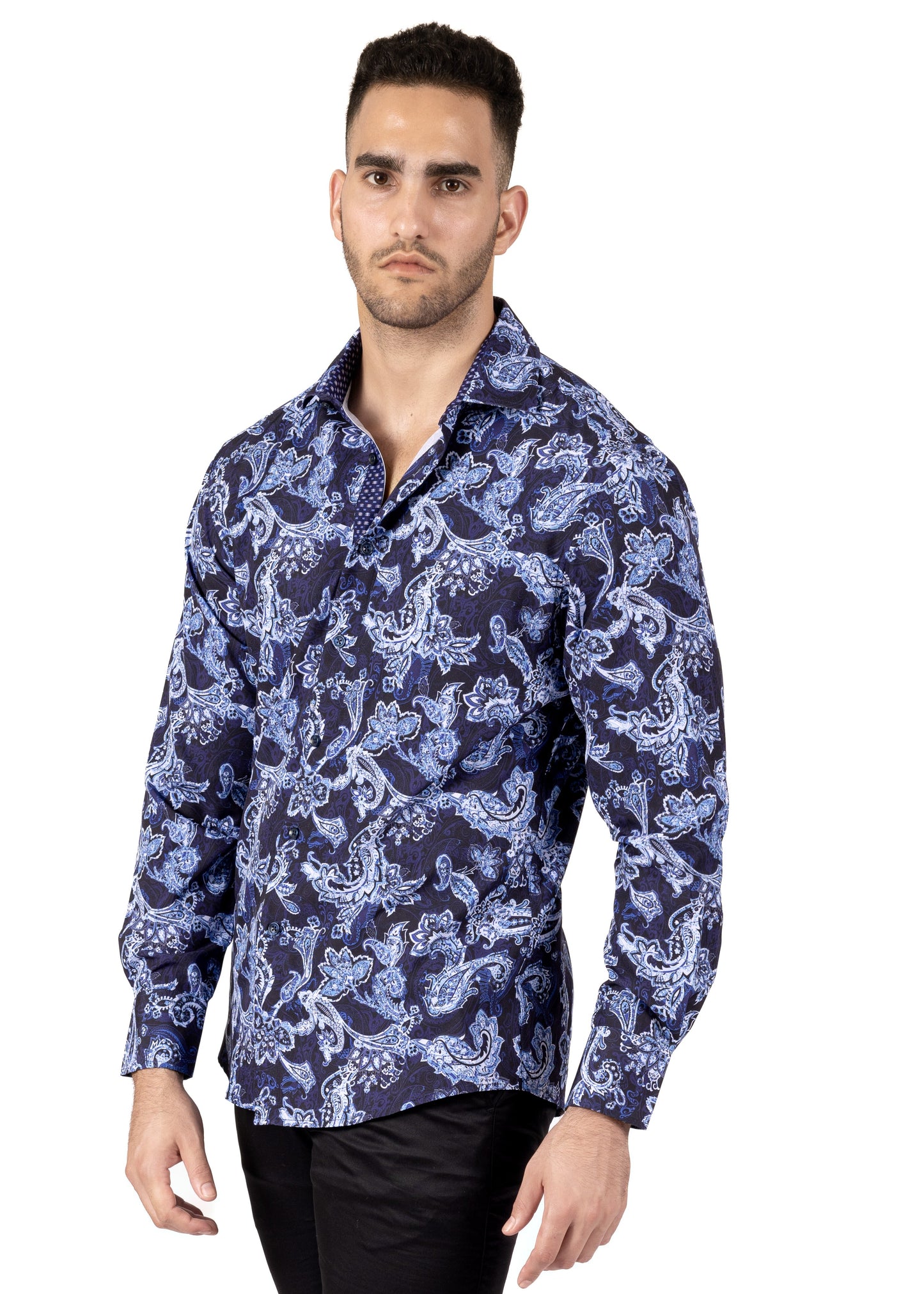 Bespoke Paisley Charm Navy long sleeve button up dress dress shirt