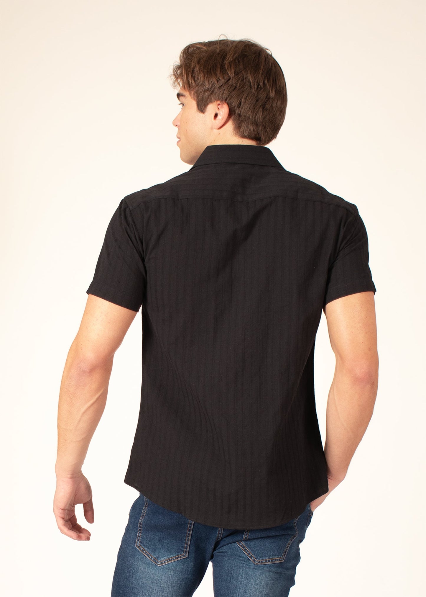 Bespoke short sleeve dress shirt. Soft stripes Black