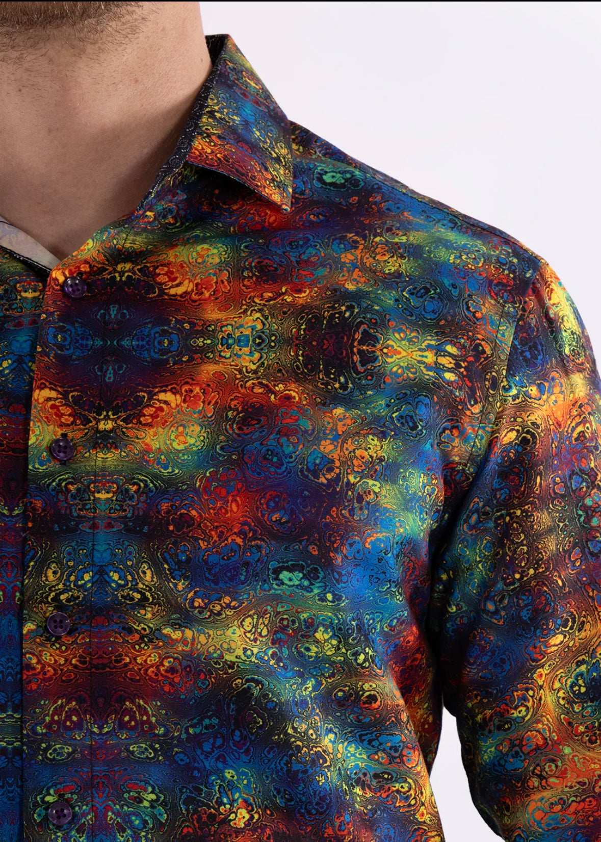 Bespoke Moda long sleeve button up dress shirt. Multi watercolors
