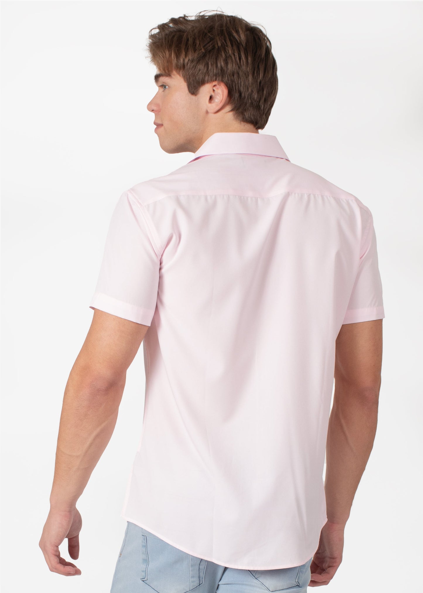 Bespoke short sleeve dress shirt. Textured collar Pink