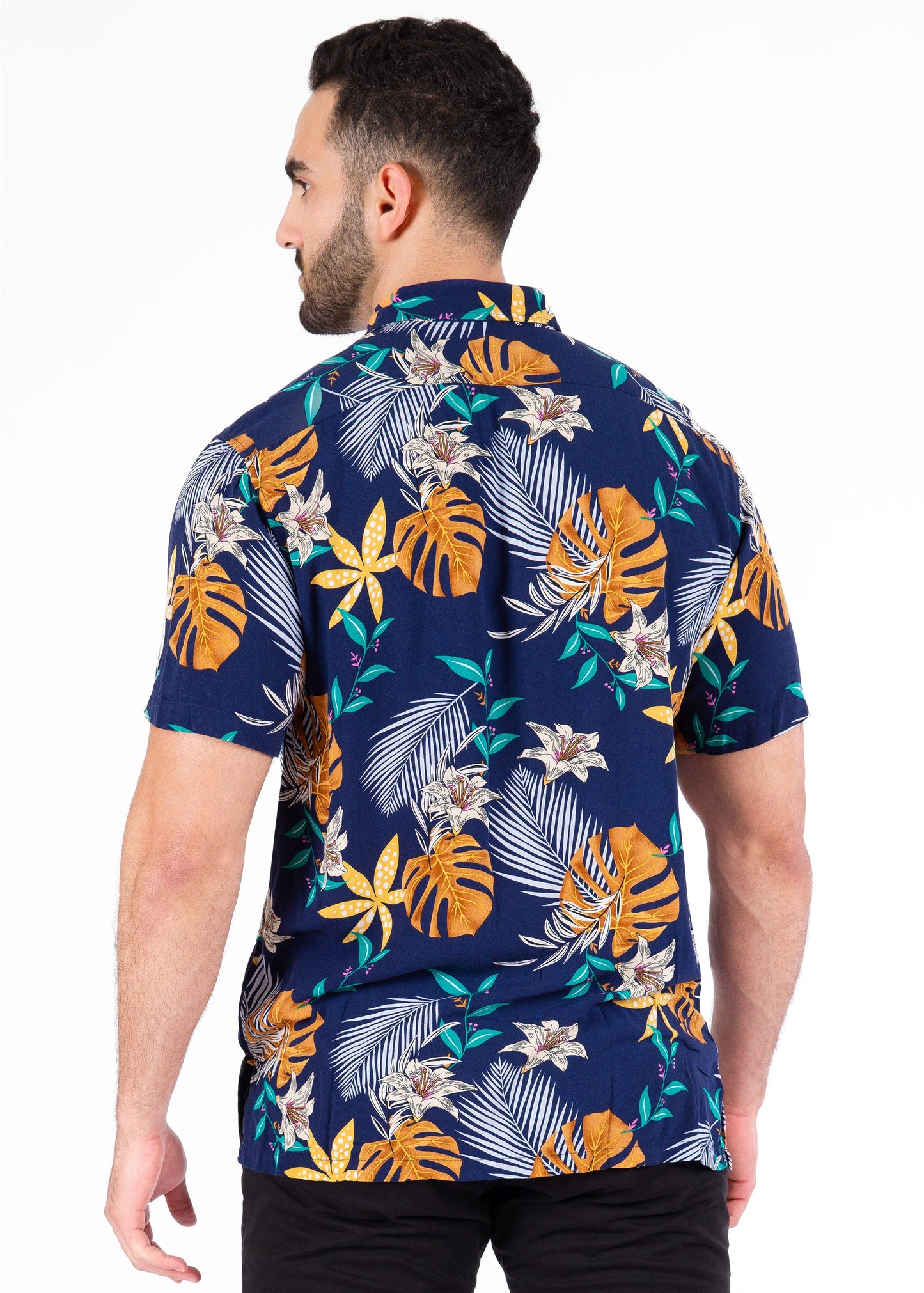 Bespoke short sleeve dress shirt. Paradise palms