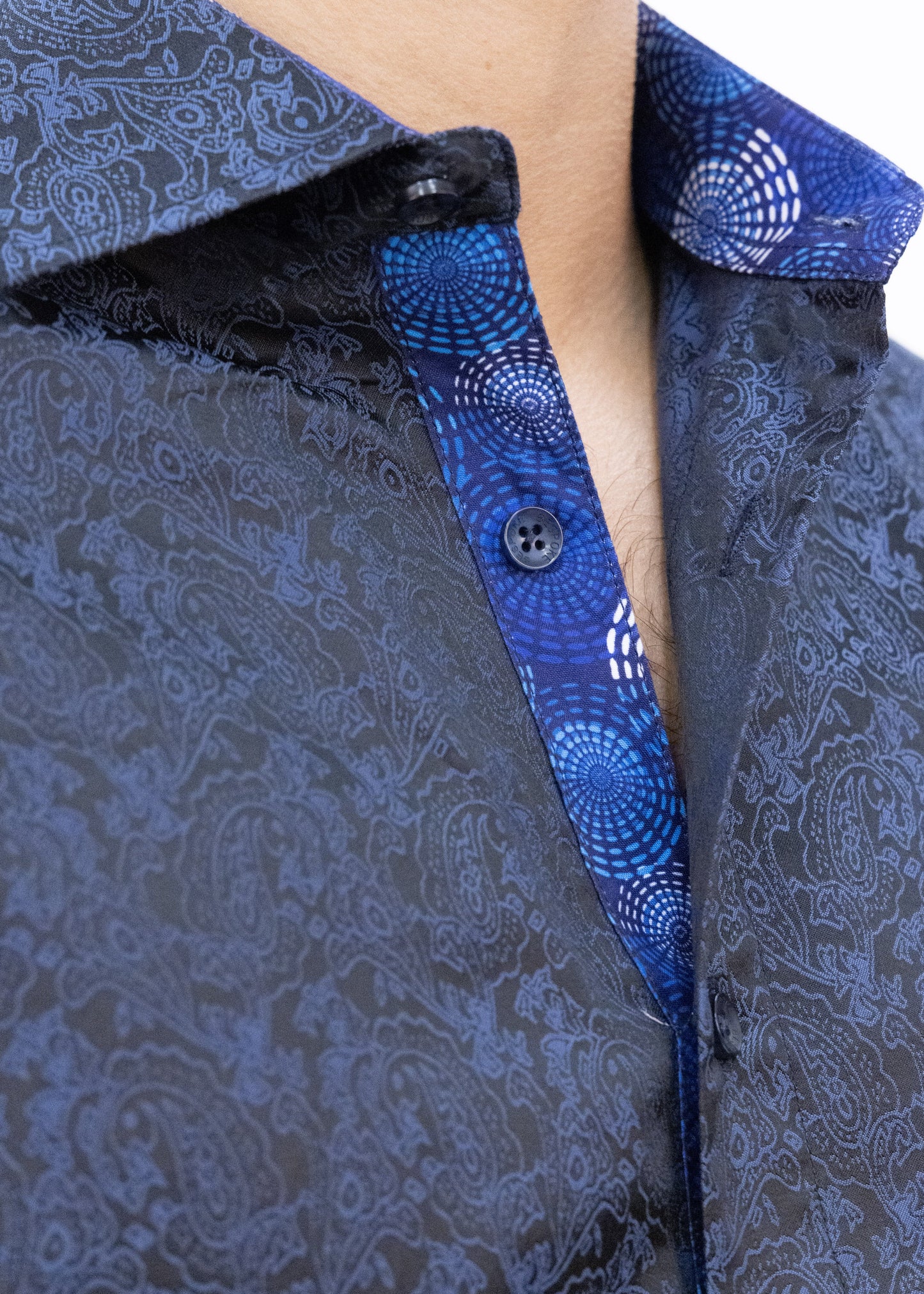 Bespoke paisley Dream Navy long sleeve button up dress dress shirt - Navy