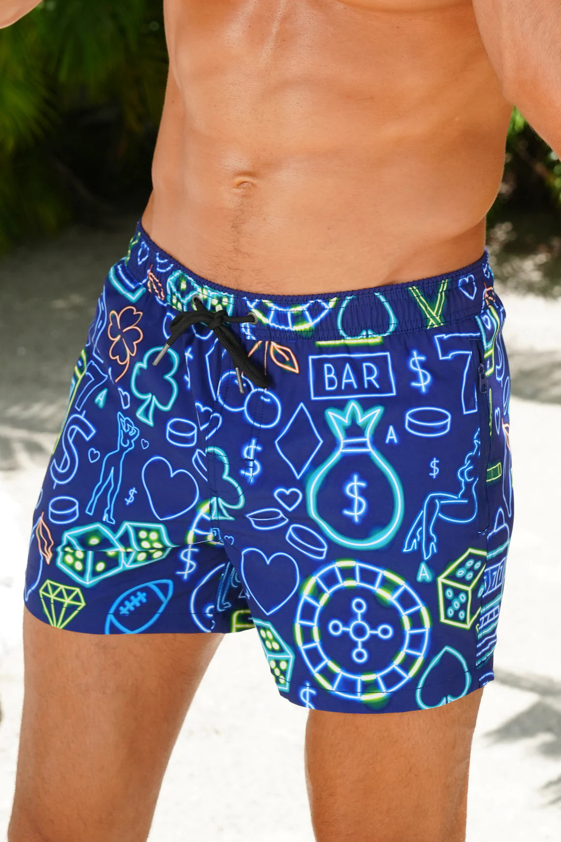 Dolcessa men’s swim trunks blue neon Vegas